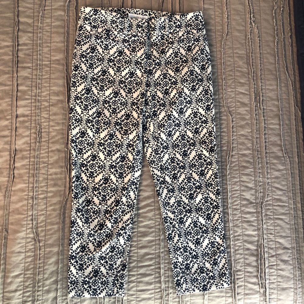 Loft Riveria Navy & Cream Tile-Print Ankle Pants - Picture 2 of 6